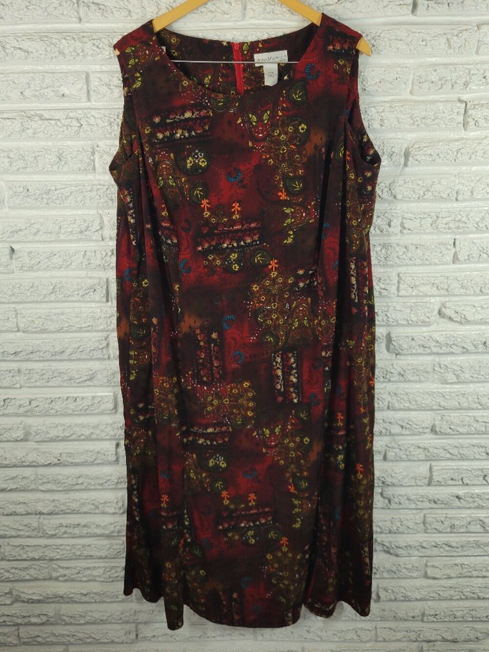 Anna Maxwell Womens Dress 22WP Petite Paisley Floral Shift Sleeveless Zip PAI64E